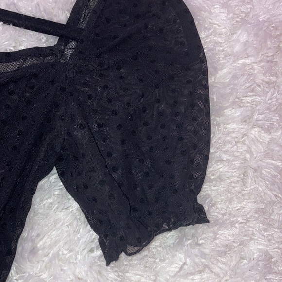 Forever 21 Black Mesh Polka Dot Crop top Blouse - Picture 4 of 6